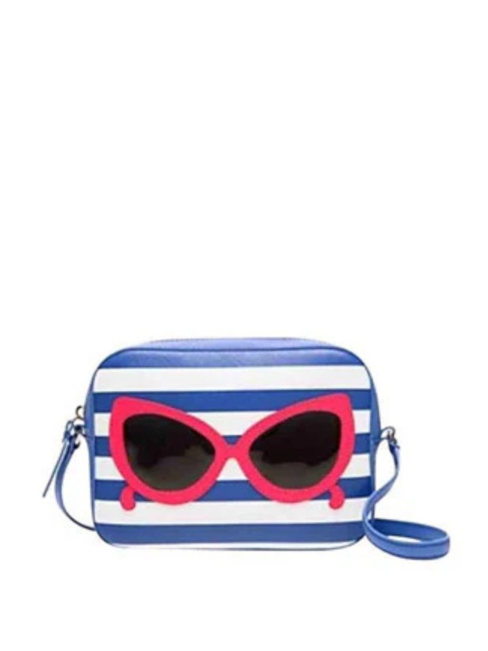 kate spade Blue and White Striped Crossbody with Pink Sunglass Applique